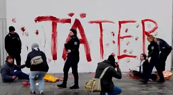 Sediul Cancelariei din Berlin a fost vandalizat cu vopsea roșie de activiști pro-palestinieni