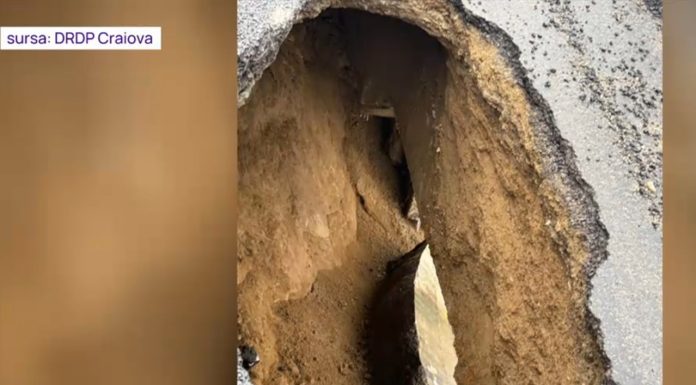 Crater uriaș în asfalt pe DN 56A Drobeta-Turnu Severin – Calafat. Se circulă cu restricții