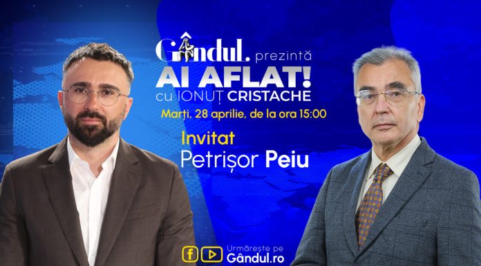 „Ai Aflat! cu Ionuț Cristache” începe marți, 28 aprilie, de la ora 15.00, live pe Gândul. Invitat: Petrișor Peiu