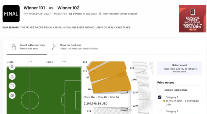 AP: Patru bilete la finala Cupei Mondiale, listate pe site-ul de revânzare al FIFA la peste 2 milioane de dolari fiecare