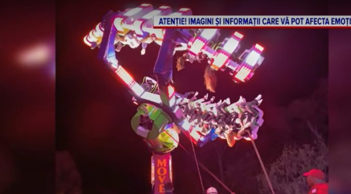 „Caruselul groazei” din Caransebeș. Zeci de tineri, suspendați cu capul în jos la cinci metri înălțime, timp de 40 de minute