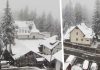 Dimineață cu zăpadă pe 30 de aprilie, într-un oraș din România. Imagini cu peisajul de iarnă de la mijlocul primăverii