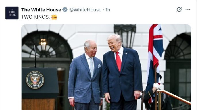 Casa Albă a publicat o fotografie cu Donald Trump şi Regele Charles însoţită de textul: „Doi regi”