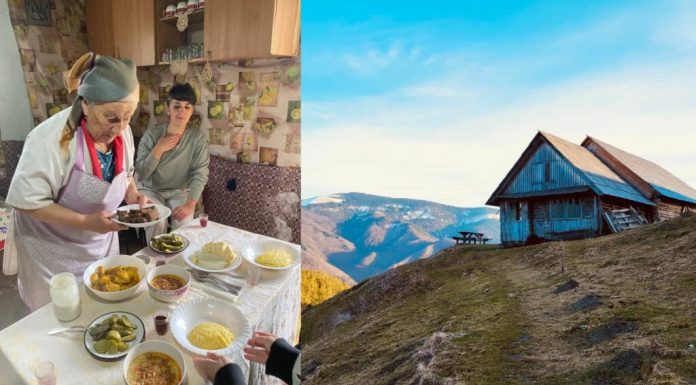 Ciobănița Maria Hoadrea, bunica turiștilor din Țara Colibelor, îi întâmpină pe drumeți cu bucurie și mâncare bună