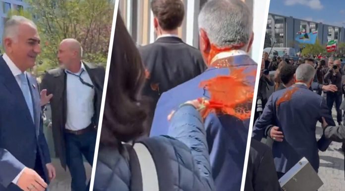 Imaginile zilei: Prințul moștenitor al Iranului, Reza Pahlavi, a fost atacat cu un lichid roşu, după o conferință la Berlin