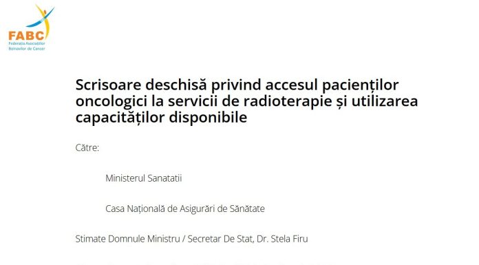 Scrisoare deschisă privind accesul pacienţilor oncologici la servicii de radioterapie şi utilizarea capacităţilor disponibile