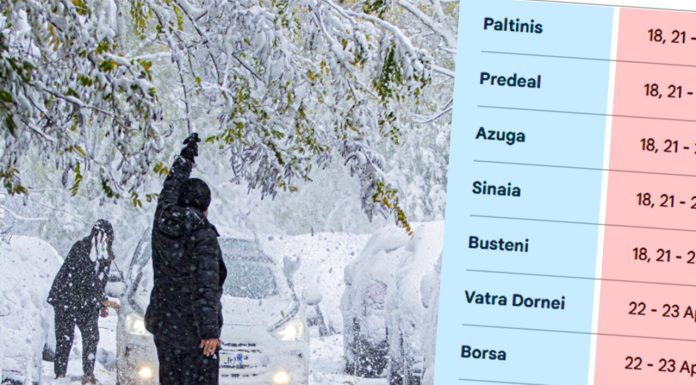 Tabel ninsori | Care sunt cele 11 localități din România în care se întorc ninsorile + pe ce dată ninge, potrivit meteorologilor ANM și Accuwearther