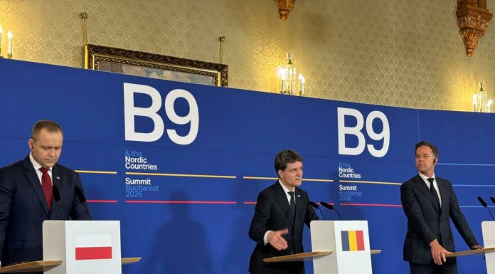 Nicușor Dan, Mark Rutte și Karol Nawrocki, conferință comună după Summitul B9 de la București