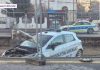 Accident cu mașina de poliție în București: Autospeciala a ajuns în lucrările de pe linia de tramvai