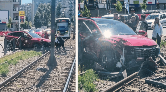 Linia de tramvai 41, blocată după ce un șofer a făcut prăpăd pe Șoseaua Virtuții și a pătruns pe șină