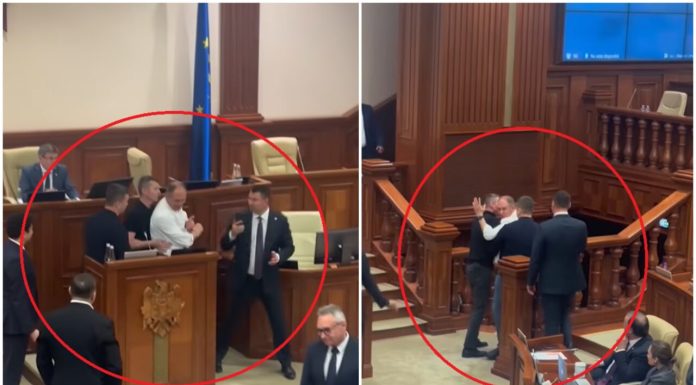 Imagini cu primarul din Chișinău în timp ce este dat afară din incinta Parlamentului Moldova: „Valea! Fugi chiar amu’ la primărie!”