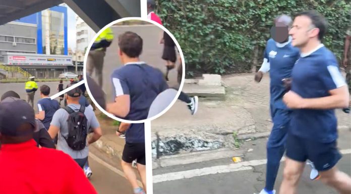 Emmanuel Macron a alergat alături de Eliud Kipchoge pe străzile din Nairobi. Imaginile surprinse din timpul vizitei oficiale în Kenya