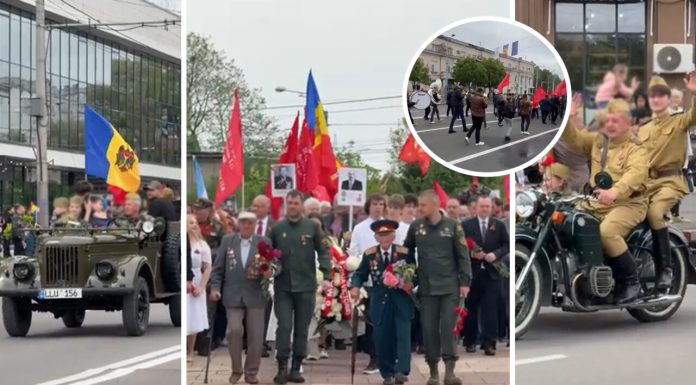 Marș de 9 mai cu interdicții la Chișinău. Mai mulți participanți îmbrăcați în costume sovietice au fredonat în cor „Katiușa”