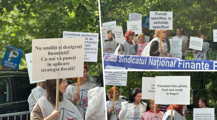 Sindicaliștii din finanțe au început protestul în fața Direcției Generale de Administrare a Marilor Contribuabili. Ce nemulțumiri au angajații