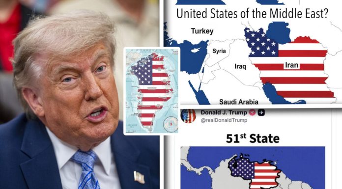 Trump amenință Iranul cu o hartă provocatoare: „Statele Unite ale Orientului Mijlociu”. Gesturi similare au fost făcute și cu Venezuela și Groenlanda