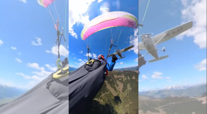 Un avion a lovit o parapantă în zbor. O cameră a filmat momentul impactului, dar și ce a urmat