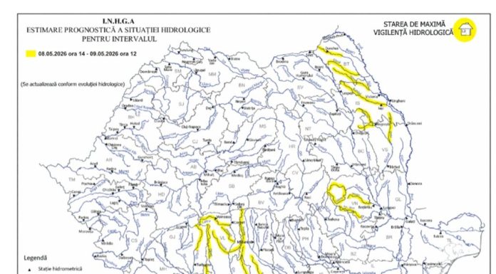 Cod galben hidrologic în opt bazine hidrografice: viituri rapide și inundații locale