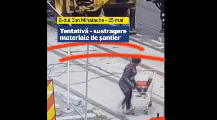 Scene incredibile în Capitală. O femeie a încercat să fure bucăți de șină de tramvai cu un cărucior de supermarket. „Nu e nevoie de ajutor la scos liniile!”