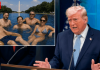 Trump a distribuit o imagine generată cu AI în care se relaxează cu membrii Cabinetului în bazinul Memorialului Lincoln