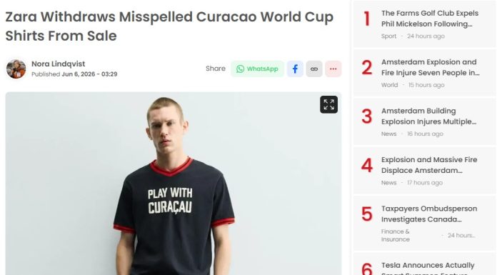 CM 2026. Zara a retras de la vânzare tricourile dedicate echipei Curacao la Cupa Mondială, care conțineau o greșeală de ortografie