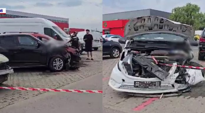 O șoferiță din China a făcut dezastru în parcarea unui centru comercial de lângă București. A lovit 12 mașini. VIDEO
