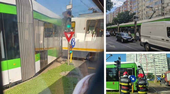 Două tramvaie s-au ciocnit în intersecția Obor, București. Liniile 5, 10 și 21 au fost blocate