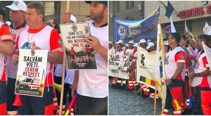 Protest masiv la Ministerul Sănătății împotriva legii salarizării. Ambulanțierii acuză tăieri de venituri și reducerea sporurilor