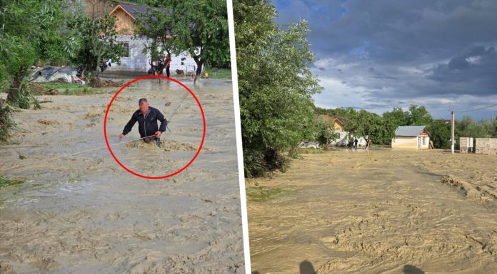 Viiturile au continuat să facă prăpăd în Vrancea. Un bărbat a fost surprins de șuvoaie pe ulița transformată în râu
