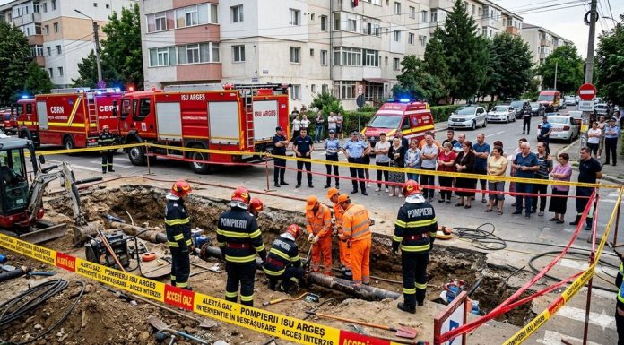 Alertă în Pitești. Zeci de persoane au fost evacuate după fisurarea unei conducte de gaz