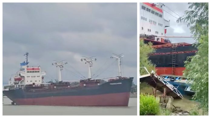 Incident naval la Tulcea. O navă cargo sub pavilion Panama, scăpată de sub control, a lovit un ponton de pasageri | VIDEO