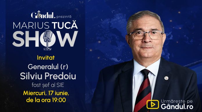 Marius Tucă Show începe miercuri, 17 iunie, de la ora 19.00, live pe Gândul. Invitat: Gen. (R) Silviu Predoiu