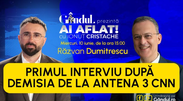 „Ai Aflat! cu Ionuț Cristache” începe miercuri, 10 iunie, de la ora 15.00, live pe Gândul. Invitat: Răzvan Dumitrescu