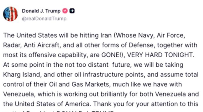 Trump ameninţă să atace ”foarte puternic” Iranul ”în această seară” şi să cucerească Insula Kharg şi industria petrolieră, ca în Venezuela