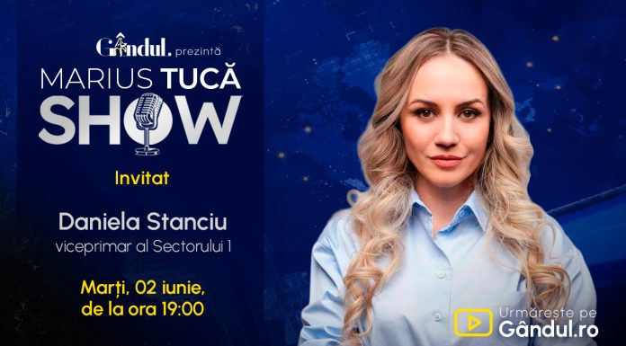 Marius Tucă Show începe marți, 2 iunie, de la ora 19.00, live pe Gândul. Invitat: Daniela Stanciu