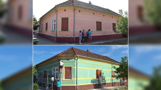 Casele bănățene vechi de peste un secol își recapătă farmecul. 400 de voluntari vopsesc gospodăriile