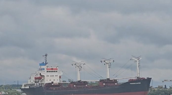 Dunărea aproape blocată în dreptul orașului Tulcea, după ce un cargo a lovit un ponton și a fost la un pas să se izbească de faleză. Imagini cu momentul impactului